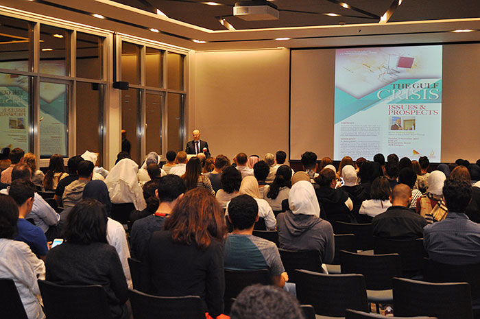 Auk hosts a lecture by dr shafeeq ghabra the gulf crisis issues  prospects