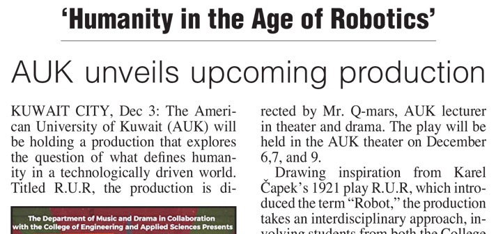 Unveiling Humanity in the Age of Robotics R.U.R, An Upcoming AUK Production