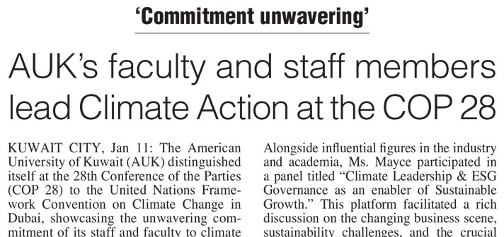AUK's Faculty and Staff Lead Climate Action at COP 28