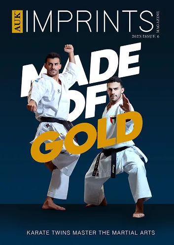 Magazine cover for AUK IMPRINTS 2023 Issue 6 featuring Karate twins master the martial arts.